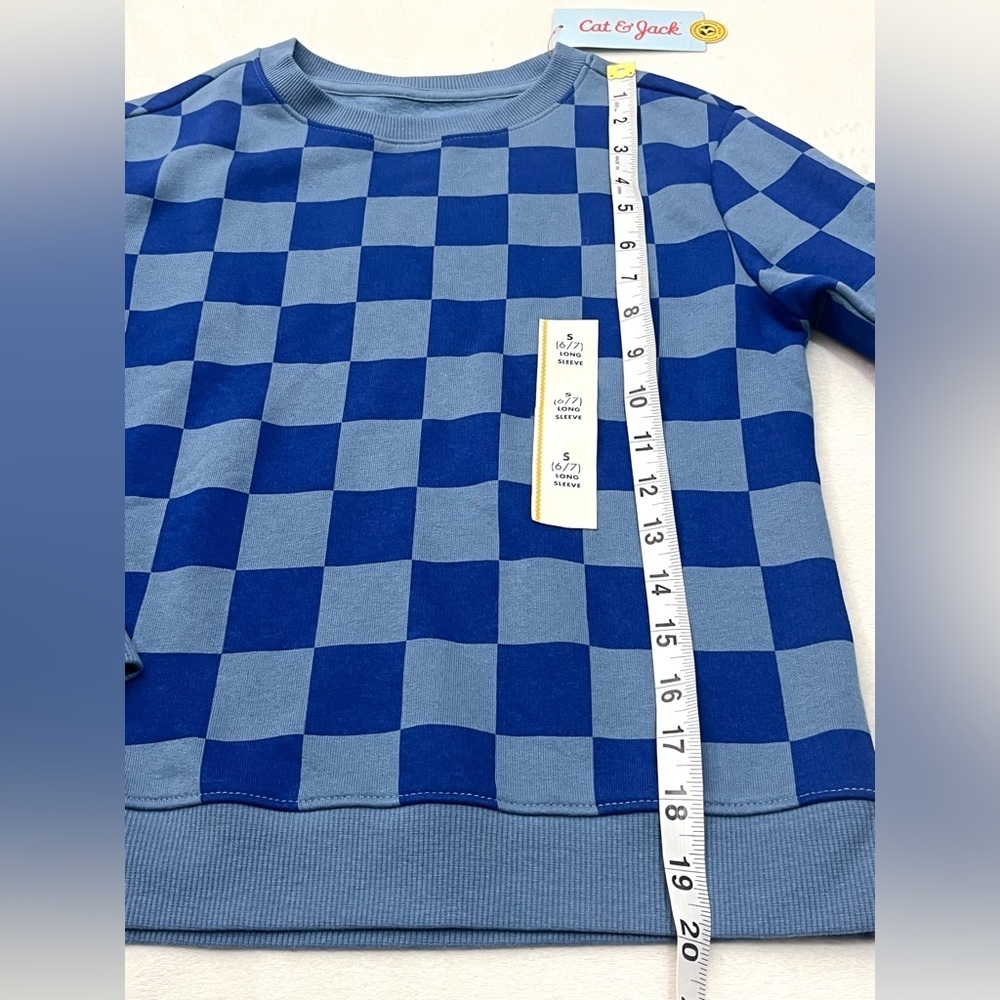 Cat & Jack Children’s Two Tone Blue Checkered Crewneck Boys Sweatshirt 6/7 - Picture 9 of 16